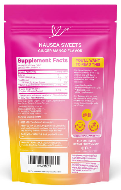 Pink Stork Organic Peppermint Sweets for Morning Sickness and Motion Sickness Support, Added Vitamin B6, 1st Trimester Pregnancy Must Haves - 30 Wrapped Peppermint Candies