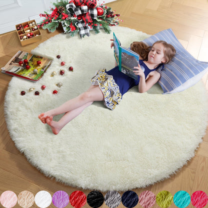 Pink Round Area Rugs 6Ft for Bedroom Living Room, Big Fluffy Shag Circle Rug for Kids Playroom, Cute Preppy Room Decor for Teen Girls, Cozy Fuzzy Furry Plush Carpets for Baby Nursery, Dorm, Classroom
