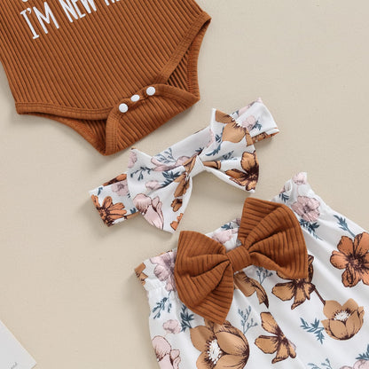 Hello World Newborn Outfit Baby Girl Going Home Outfit Ruffle Ribbed Romper Top Floral Pants Set Cute Summer Clothes