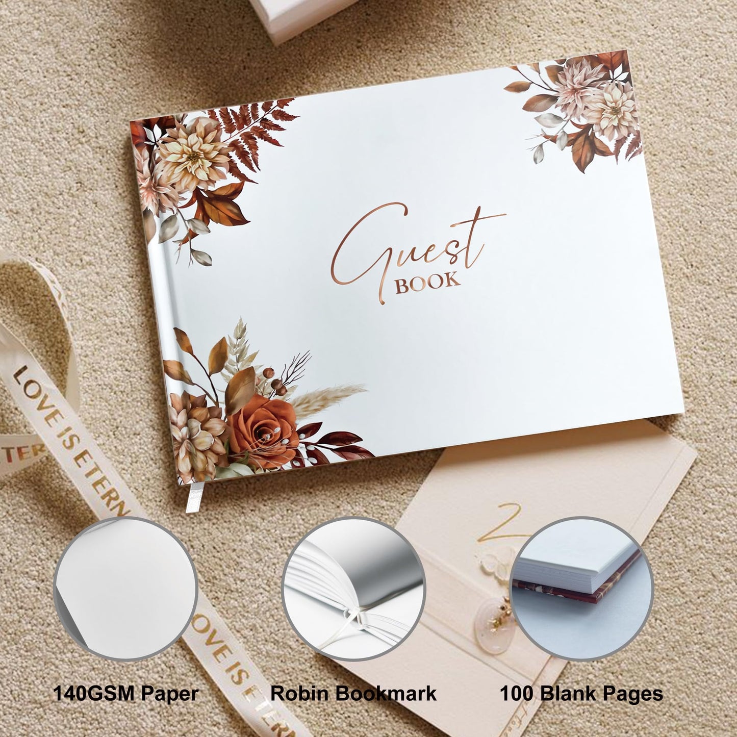 Mr&MrsGifts Elegant Wedding Guest Book Wedding Reception Hard Cover Guest Sign in Book for Bridal and Baby Shower(Garland)
