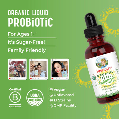 MaryRuth Organics USDA Organic Liquid Probiotic | Digestive Health | Probiotics for Women, Men, Kids | Acidophilus Probiotic | Vegan | Travel Friendly | 20 Servings