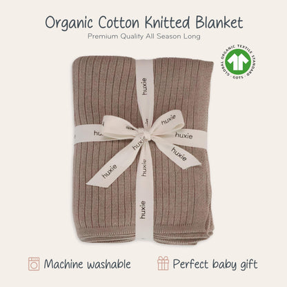Knitted Organic Cotton Baby Blanket- Swaddle Blanket, 30" x 40" Soft Receiving Blanket for Newborn (Mochachino)