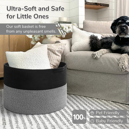 INDRESSME XXXLarge Cotton Rope Basket 21.7" x 21.7" x 13.8" Woven Baby Laundry Blanket Basket Toy Baskets with Handle Storage Comforter Cushions Thread Laundry Hamper