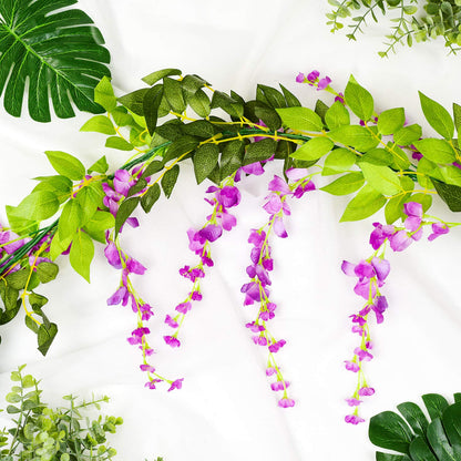 Lvydec Wisteria Artificial Flowers Garland, 4Pcs Total 28.8ft White Artificial Wisteria Vine Silk Hanging Flower for Home Garden Outdoor Ceremony Wedding Arch Floral Decor