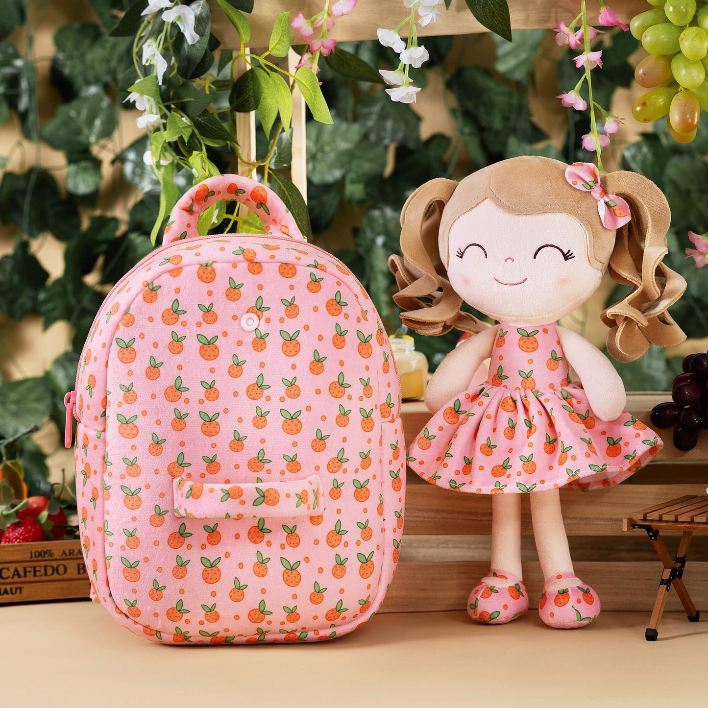 Gloveleya Toddler Backpack Baby Ballerina Girl Gifts Plush Curly Hair Ballet Backpack - Black Blonde 9 inches