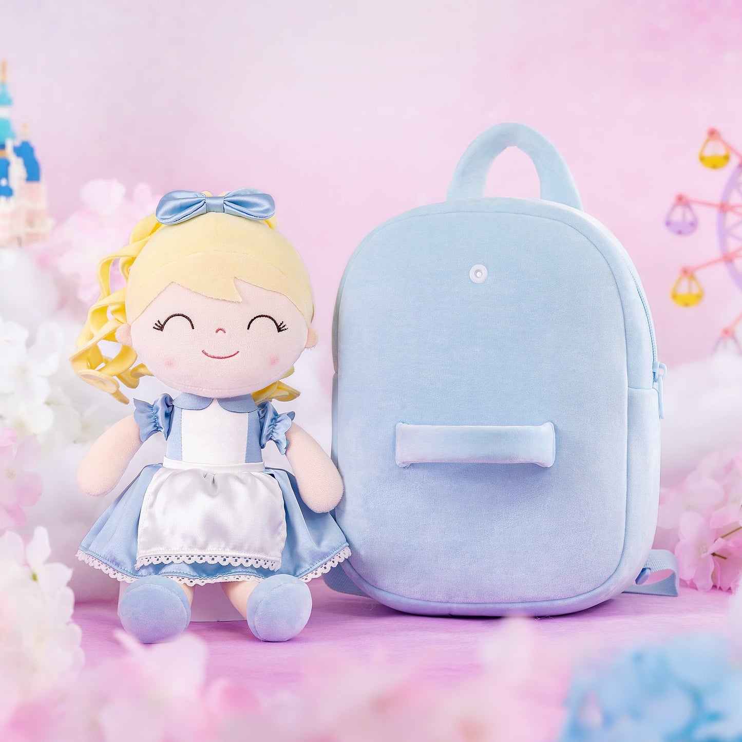 Gloveleya Toddler Backpack Baby Ballerina Girl Gifts Plush Curly Hair Ballet Backpack - Black Blonde 9 inches