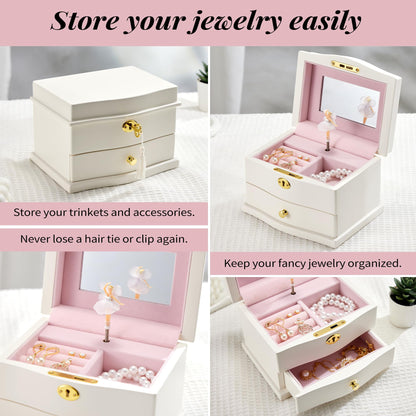 Medium Pink Ballerina Musical Jewelry Box with Mirror and Lock for Girls,Pink Kid's Jewelry Storage Music Chest,Gifts for Christmas,New Year and All Hoidays