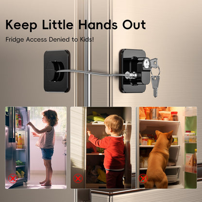 2 Pack Refrigerator Door Lock, Child Proof Fridge Door Lock for Kitchen Freezer, Cabinets and Drawers, Air Oven Air Fryer, Closets, Windows, Doors-No Tools Need or Drill (Patent) (2 pcs Black Lock)