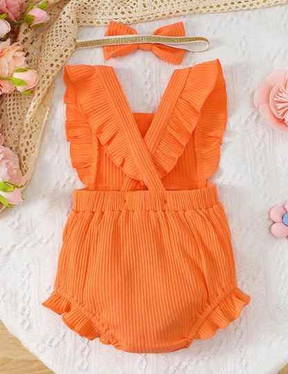 Fullfamous Baby Girl Ruffled Jumpsuit and Headband Set