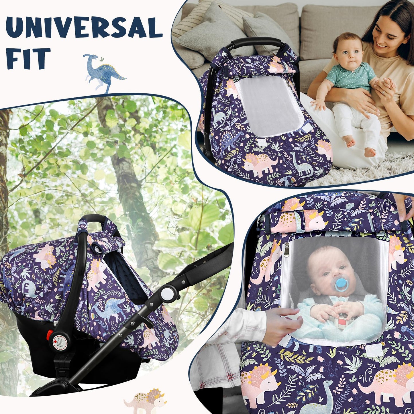 Pea Pod Car Seat Cover Baby, Infant Car Seat Canopy Covers for Newborn with 2 Layers Windows of Breathable Mesh Fabric, Lightweight Polyester/Soft Minky Dot Backing (Floral & Rainbow)