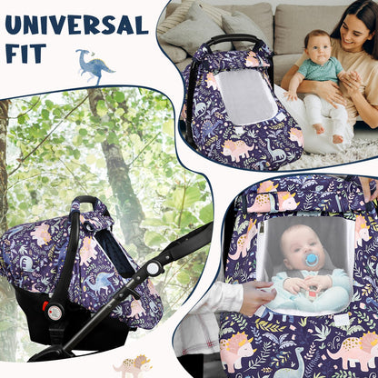 Pea Pod Car Seat Cover Baby, Infant Car Seat Canopy Covers for Newborn with 2 Layers Windows of Breathable Mesh Fabric, Lightweight Polyester/Soft Minky Dot Backing (Floral & Rainbow)