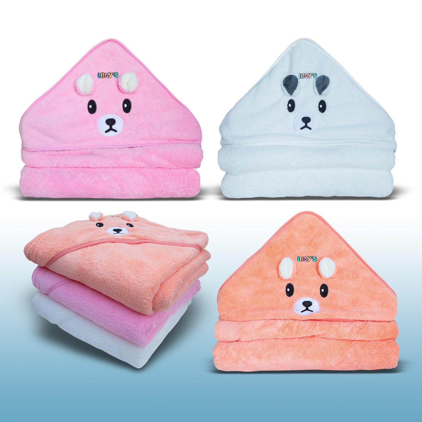 Ioly's Hooded Baby Bath Towels for Newborn Essentials 41" (Large) Set 3 Towel with Hood for Kids Babies Toddler Infant Baby Towels with Hood Cosas para Bebes recien nacidos (White/Pink/Orange)