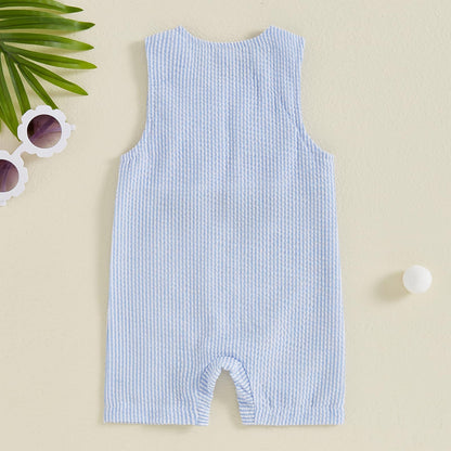 Baby Boy Summer Clothes Sleeveless Embroidery Dinosaur Striped Retro Romper Jumpsuit Smocked Shortall
