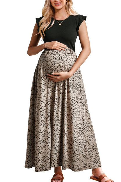 OUGES Women 2025 Spring Summer Dresses Maternity Sleeveless Ribbed Fashion Casual Outfits Maxi Dress with Pockets