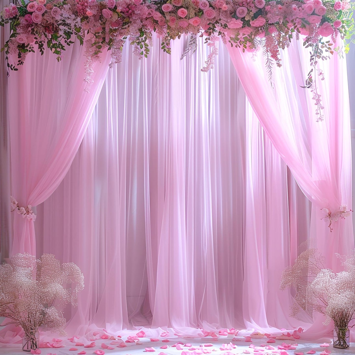 Champagne Tulle Backdrop Curtain for Parties Wedding 10ft×8ft Champagne Sheer Backdrop Curtains for Baby Shower Bridal Shower Reception Birthday Party Christmas Photoshoot Decorations 2 Panels