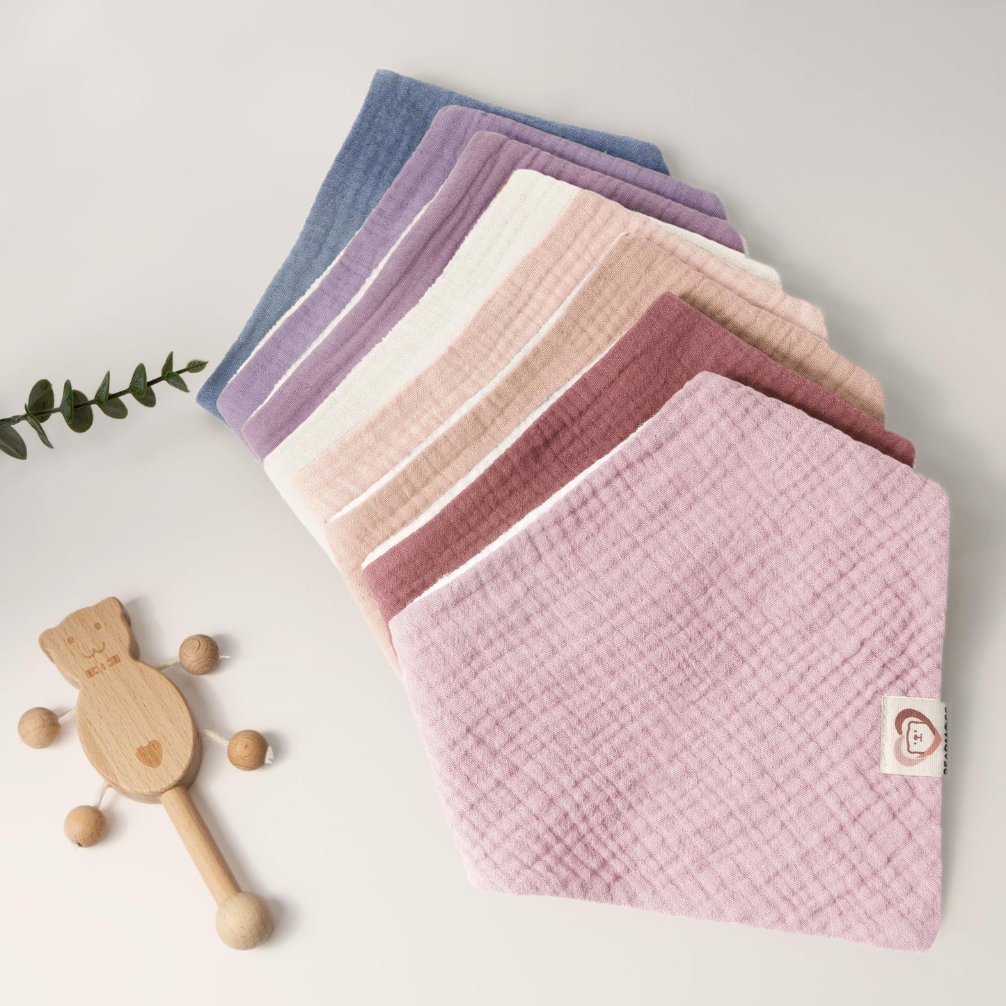 Bearmoss Muslin Baby Bibs 8 Pack Soft Bandana Bibs for Drooling & Teething, Absorbent Burp Cloths with Adjustable Snaps
