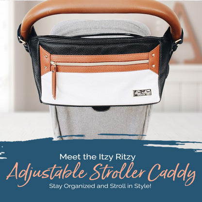 Itzy Ritzy Adjustable Stroller Caddy and Organizer Bag Featuring Front Zippered Pocket, 2 Built-in Interior Pockets & Adjustable Straps to Fit Nearly Any Stroller (Chai)