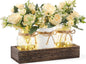 Mkono Mason Jar Lights Centerpiece Table Decor for Dining Room Farmhouse Wood Tray with 3 Jars Flowers Summer Decoration for Coffee Table Kitchen Living Room Wedding