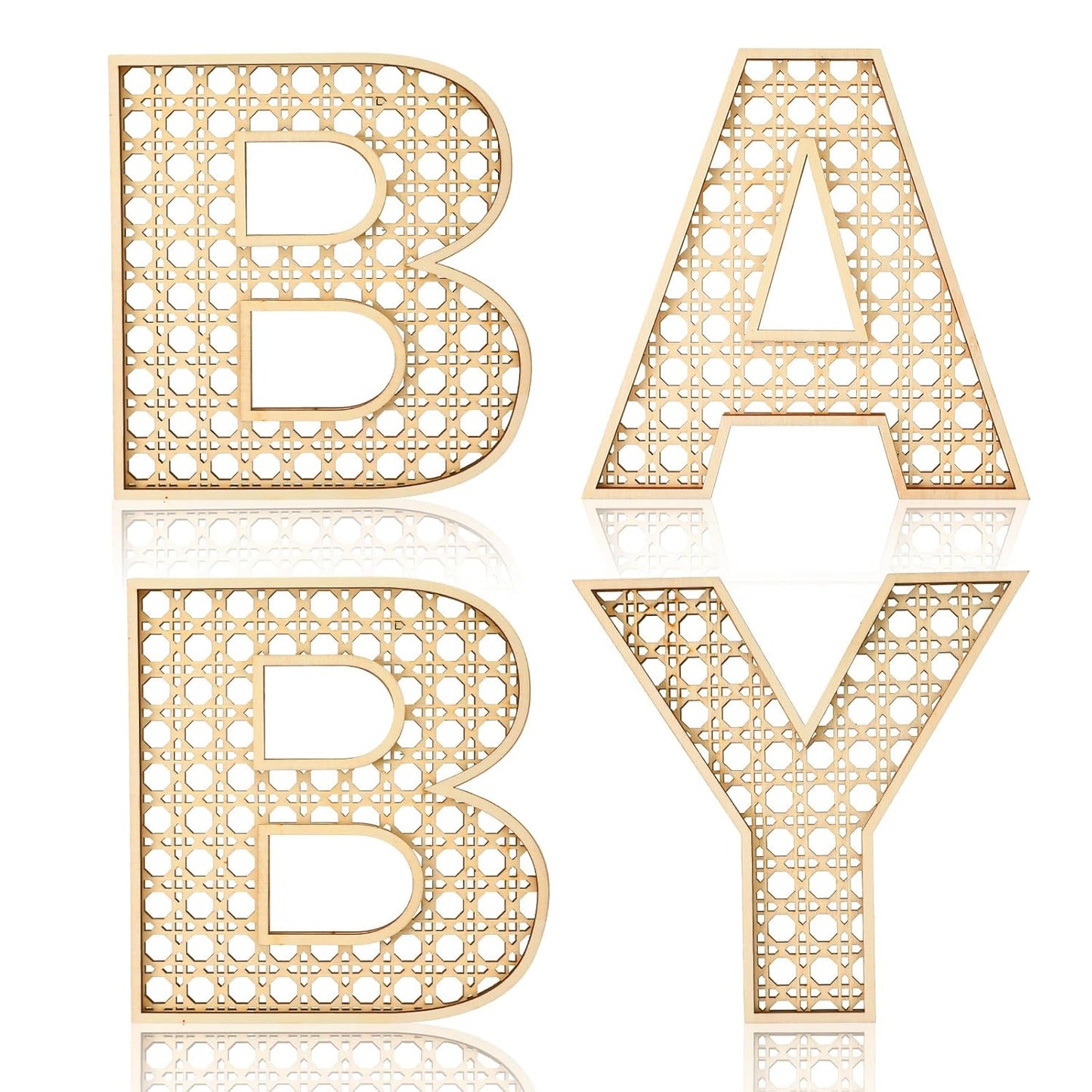 4 Pcs Wooden Nursery Decor Baby Letters Sign Rattan 8 Inch Wood Wildflower Nursery Letters Boho Wall Decor for Baby Shower Newborn Birthday Gift