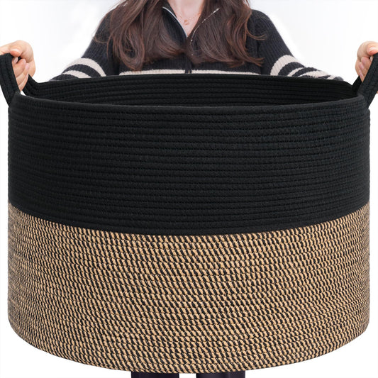 INDRESSME XXXLarge Cotton Rope Basket 21.7" x 21.7" x 13.8" Woven Baby Laundry Blanket Basket Toy Baskets with Handle Storage Comforter Cushions Thread Laundry Hamper