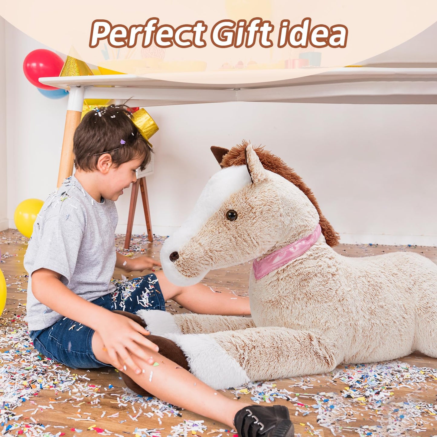 Tezituor 47 Inch Giant Horse Stuffed Animal, 4ft Realistic Chocolate Stuffed Horse Plush Toy, Hugging Soft Horse Pony Plush Pillow for Boys Girls,