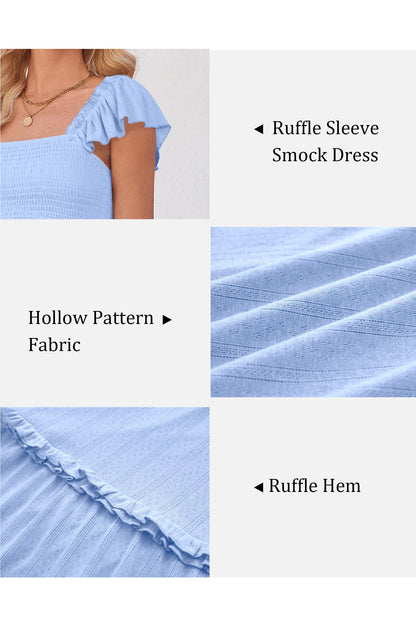 OUGES Womens 2025 Summer Maternity Photoshoot Dress Boho Maxi Smocked Baby Shower Dress Ruffle Sleeve Maternity Clothes
