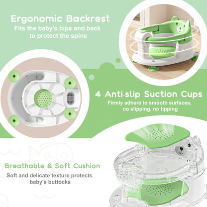 Baby Bath Seat for Babies 6 Months & Up, Toddler Bath Seats for Babies Sitting Up, Non-Slip Infant Bath Tub Chair with 4 Suction Cups & Soft Cushion for Shower, Compact Toddler Bathtub Seat, Pink