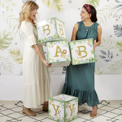 Kate Aspen Woodland Baby Shower Boxes with Letters for Baby Shower Gender Reveal Decorations Photo Prop & Forest Animal Nursery Decor (Set of 4 Blocks Spells Baby)