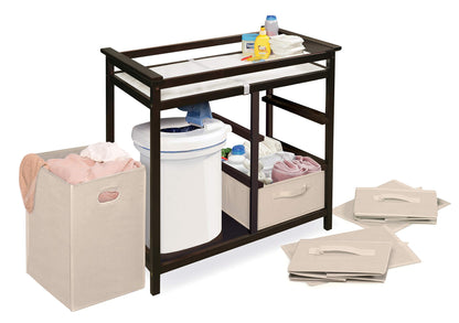 Badger Basket Modern Baby Changing Table - Portable Diaper Station with 3 Drawers Pad & Hamper - Storage Organizer for Baby Clothes, Diapers & Toys - Fresh White/White (34.25 x 20.75 x 34.5)