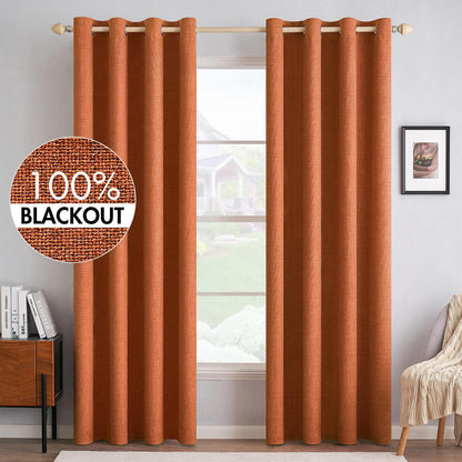 MIULEE 100% Blackout Linen Textured Curtains for Bedroom Solid Thermal Insulated Natural Beige Grommet Room Darkening Curtains & Drapes Luxury Decor for Living Room Nursery 52 x 84 Inch (2 Panels)