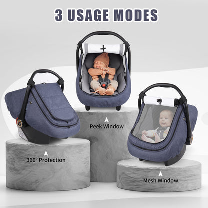 Rquite Car Seat Cover Baby, Carseat Covers Boy Girl, 2 Layers Window -Breathable Mesh & Wind/Sun Shade, Infant Car Seat Canopy Baby Carrier/Stroller Cover, Fit Spring, Fall, Winter, Cold Weather
