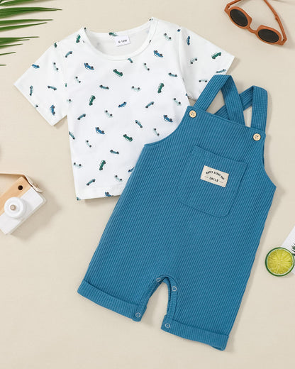 ZOEREA Toddler Baby Boys Clothes Summer Outfit Stripe T-Shirt and Shortall Romper Set Cute Jumpsuit Solid Color 6M-4T