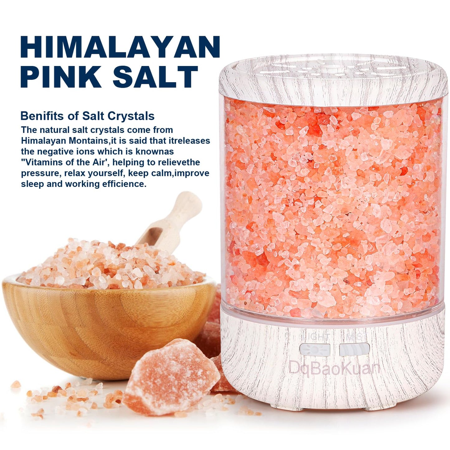 Essential Oil Diffuser Aromatherapy Diffuser - Himalayan Pink Salt Crystal Diffusers for Essential Oils with 7 Color Lights 2 Mist Mode, Reduce Noise Design for Baby Room, Yellow