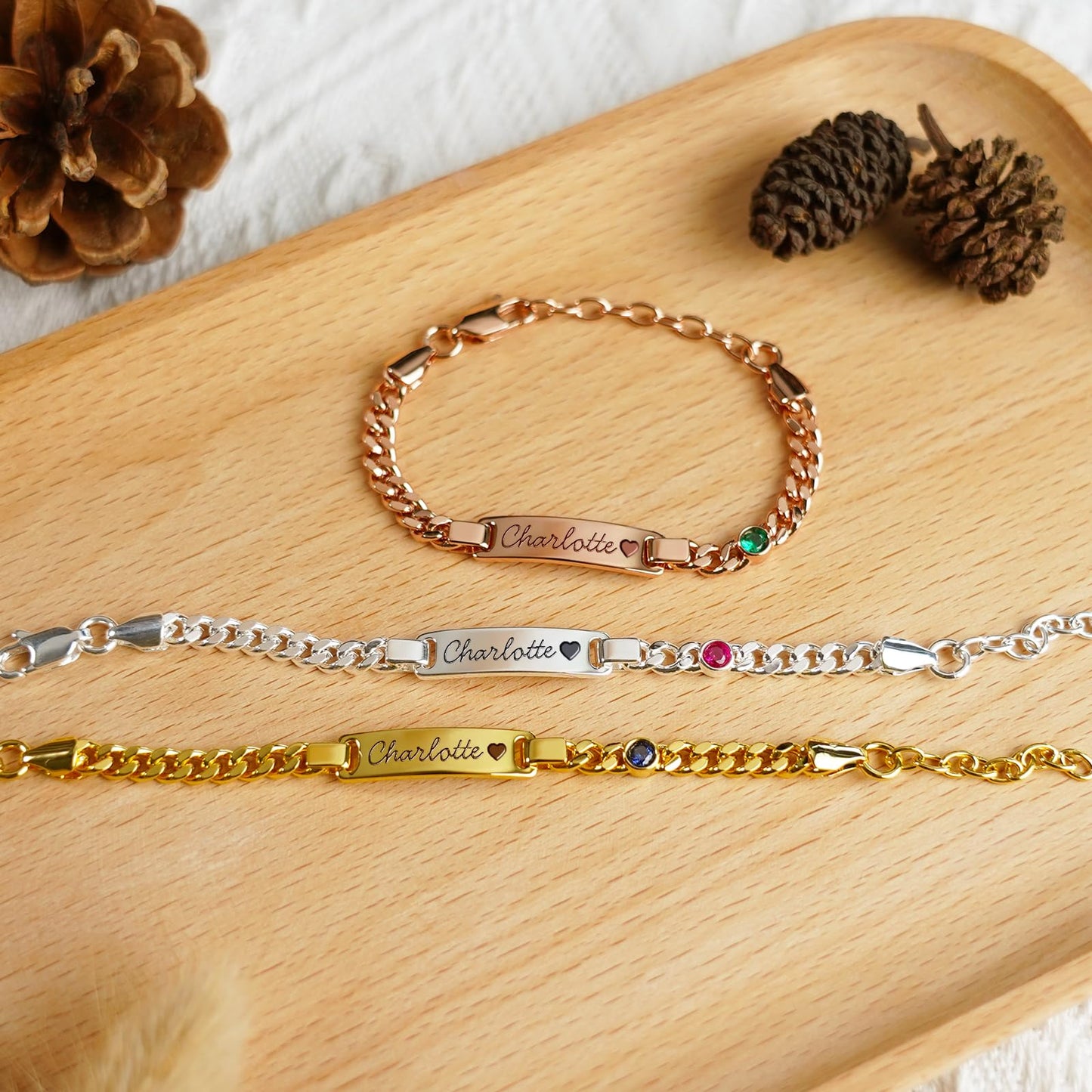 Custom Birthstone Name Bracelet – 18K Gold Plated – Personalised Baby & Toddler Jewellery – Ideal Birthday, Baptism & Parent-Child Gifts