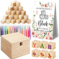 Marsui 136 Pcs Baby Shower Blocks to Decorate Game Kit Includes 98 Wooden Blocks, 36 Markers, 1 Game Sign, 1 Storage Box for Baby Shower Gender Reveal Activity Party Decorations(Pink Elephant)