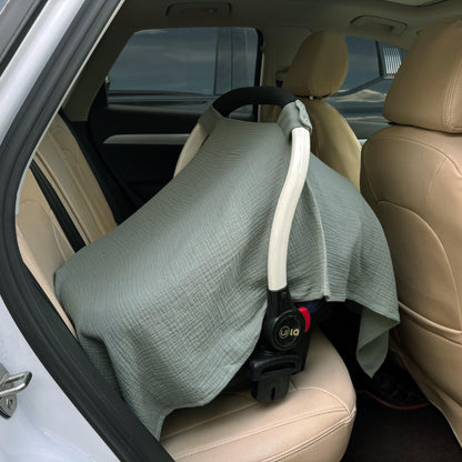 100% Muslin Cotton Car Seat Cover Baby, Carseat Canopy Cover, Universal Fit Stroller Covers for Boys and Girls (Summer Wheat)