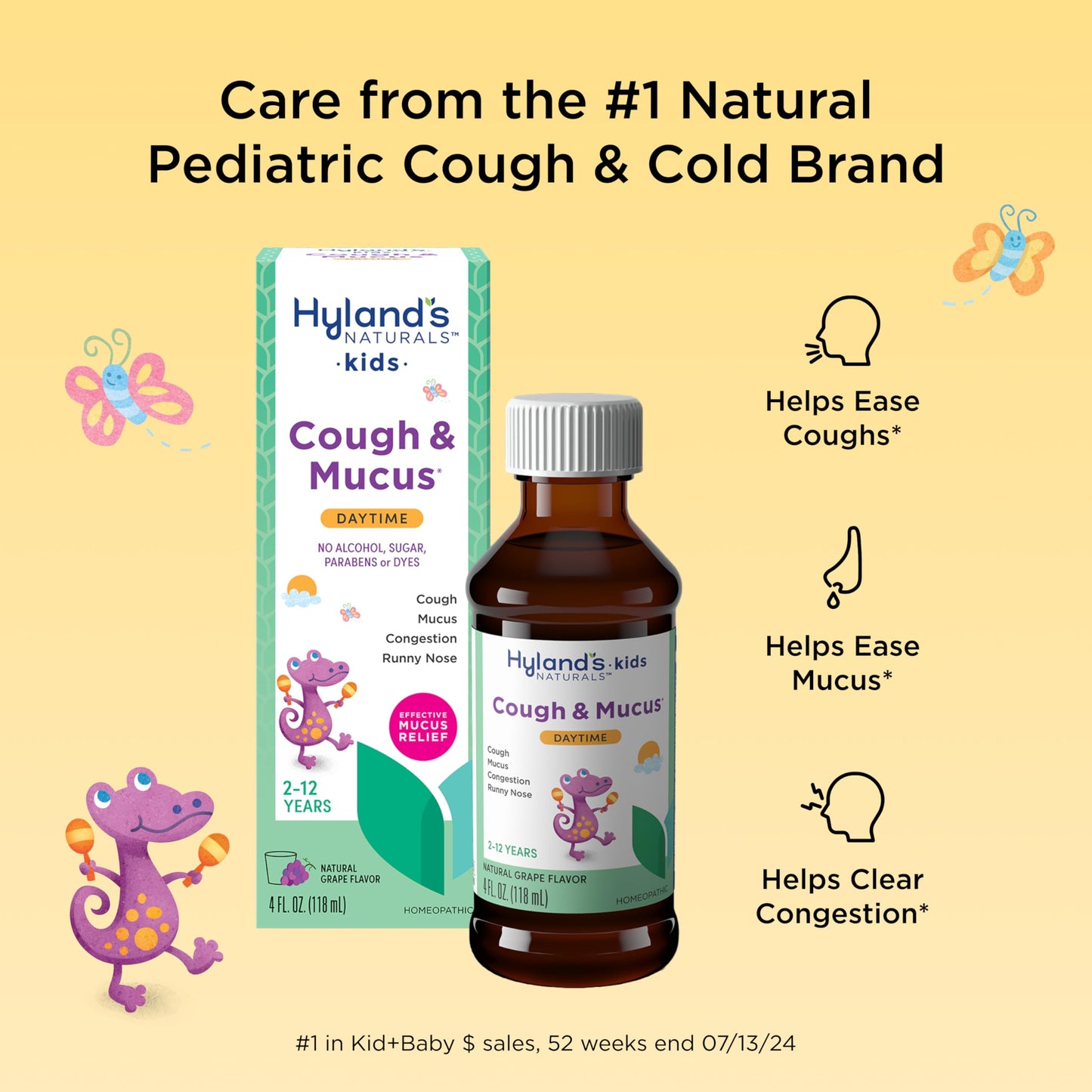 Hyland's Kids Nighttime Organic Cough Syrup and Immune Support with Agave, Elderberry and Pomegranate, Soothes Cough, and Supports Immunity, 4 Fl. Oz.