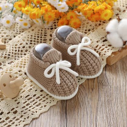 LAWKUL Baby Booties Knit Newborn Shoes Cozy First Walkers Infant Toddler Boots for Boy Girls 0-3 Months