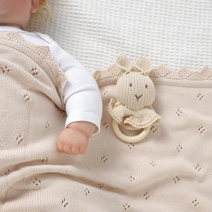 mimixiong Cotton Baby Blanket Knitted Crochet Receiving Crib Nursery Swaddling Blankets for Newborn Baby Boy Girl Off White 30x40 Inch