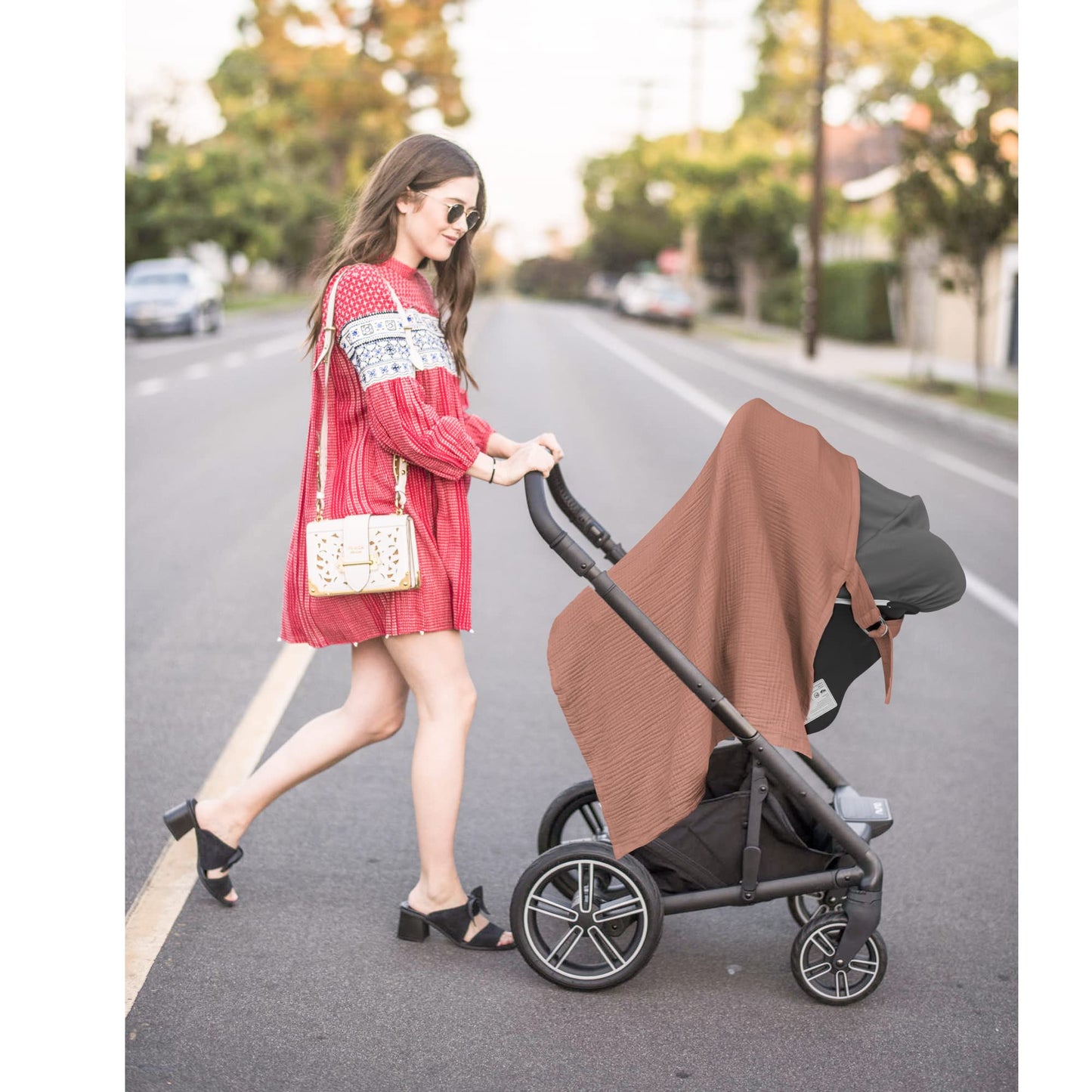 Konssy Muslin Nursing Cover for Baby Breastfeeding, Breathable 100% Cotton Breastfeeding Cover with Rigid Hoop for Mother Nursing Apron, Multi-use Carseat Canopy (Summer Wheat)