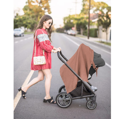 Konssy Muslin Nursing Cover for Baby Breastfeeding, Breathable 100% Cotton Breastfeeding Cover with Rigid Hoop for Mother Nursing Apron, Multi-use Carseat Canopy (Summer Wheat)
