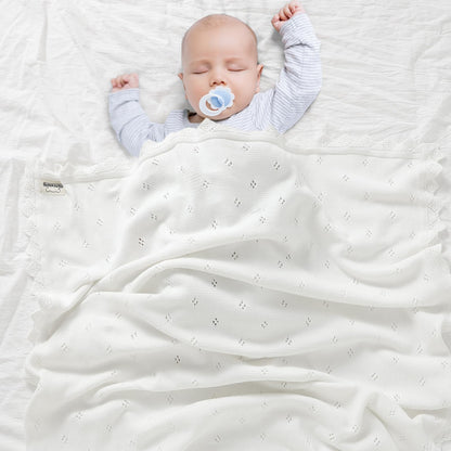 mimixiong Cotton Baby Blanket Knitted Crochet Receiving Crib Nursery Swaddling Blankets for Newborn Baby Boy Girl Off White 30x40 Inch