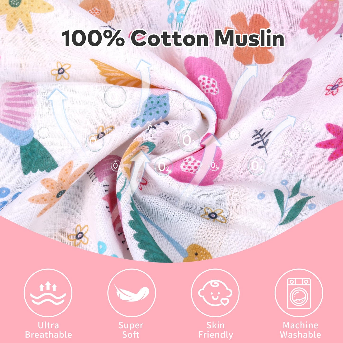 Rquite Car Seat Cover, Muslin Cotton Infant Car Seat Canopy, Breathable Baby Carrier Cover, Summer Stroller Sun Shade, Flower