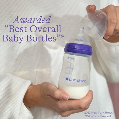 Lansinoh Anti-Colic Baby Bottles for Breastfeeding Babies, 5 Ounces, 3 Count, Includes 3 Slow Flow Nipples, Size S