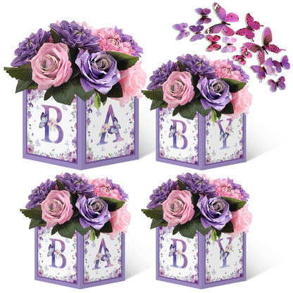 TSVATE Pink Baby Shower Boxes Decorations - 4 Baby Shower Centerpiece Boxes Gender Reveal First Birthday Centerpiece Decors (Without Flowers)