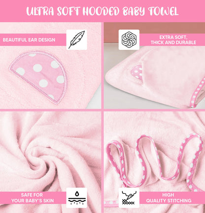 Set of 2 Hooded Baby Towels – White and Grey – Luxurious, Large and Super Absorbent – 30 x 30 Inch – Soft and Suitable for Infants, Toddlers and Kids – 400 GSM