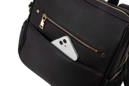 Mini Diaper Bag Backpack-Minimalist bag With Premium Vegan Leather Material With 7 Interior and 5 External Pockets (Onyx)