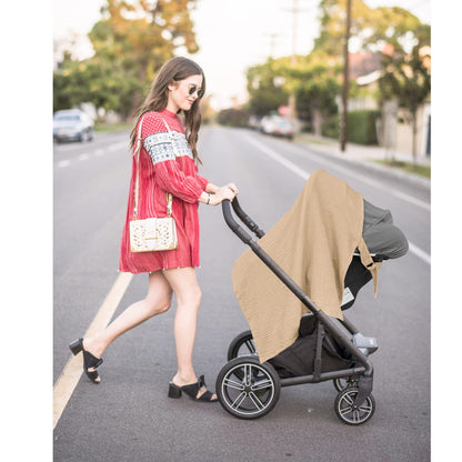 Konssy Muslin Nursing Cover for Baby Breastfeeding, Breathable 100% Cotton Breastfeeding Cover with Rigid Hoop for Mother Nursing Apron, Multi-use Carseat Canopy (Summer Wheat)