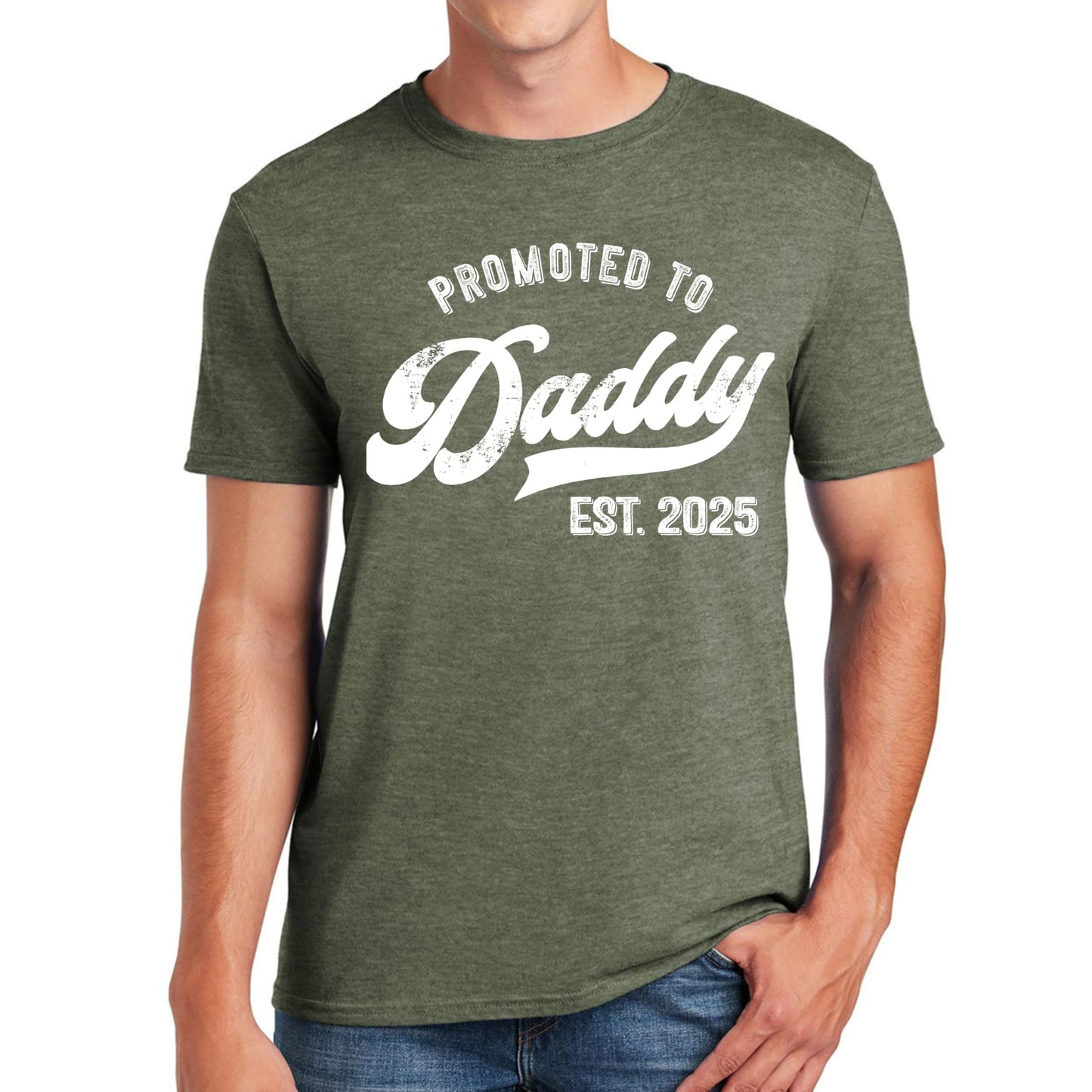Promoted to Daddy 2025 T-Shirt Funny Humor New Dad Baby First Time