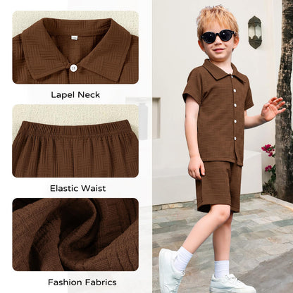 U·nikaka Baby Boys 2 Piece Summer Outfits Casual Toddler Short Sets Little Boys Button Down Shirts Tops and Shorts 2-6Y